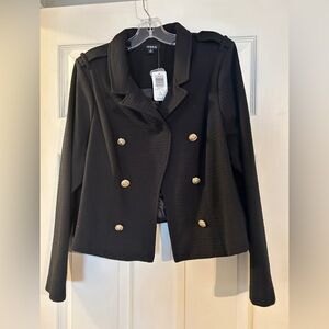 Textured Black Double-Breasted Women's Jacket